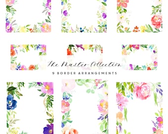 Master Collection Arrangements | Watercolour Designer | 9 Garland Border Arrangements | Hand-Painted Flower Clip Art | Create the Cut