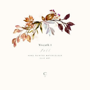 Watercolor Fall Wreath  - Watercolor Half Wreath Autumn Clipart - Clipart Arrangement - Wedding Fall Greenery - Fall Wreath 1
