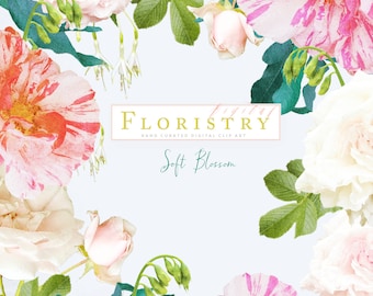 Flower Clip Art - Floral Clipart - Leaf Clipart - Bud Clipart - PNG - Digital Download - Commercial Use - Digital Art - Soft Blossom