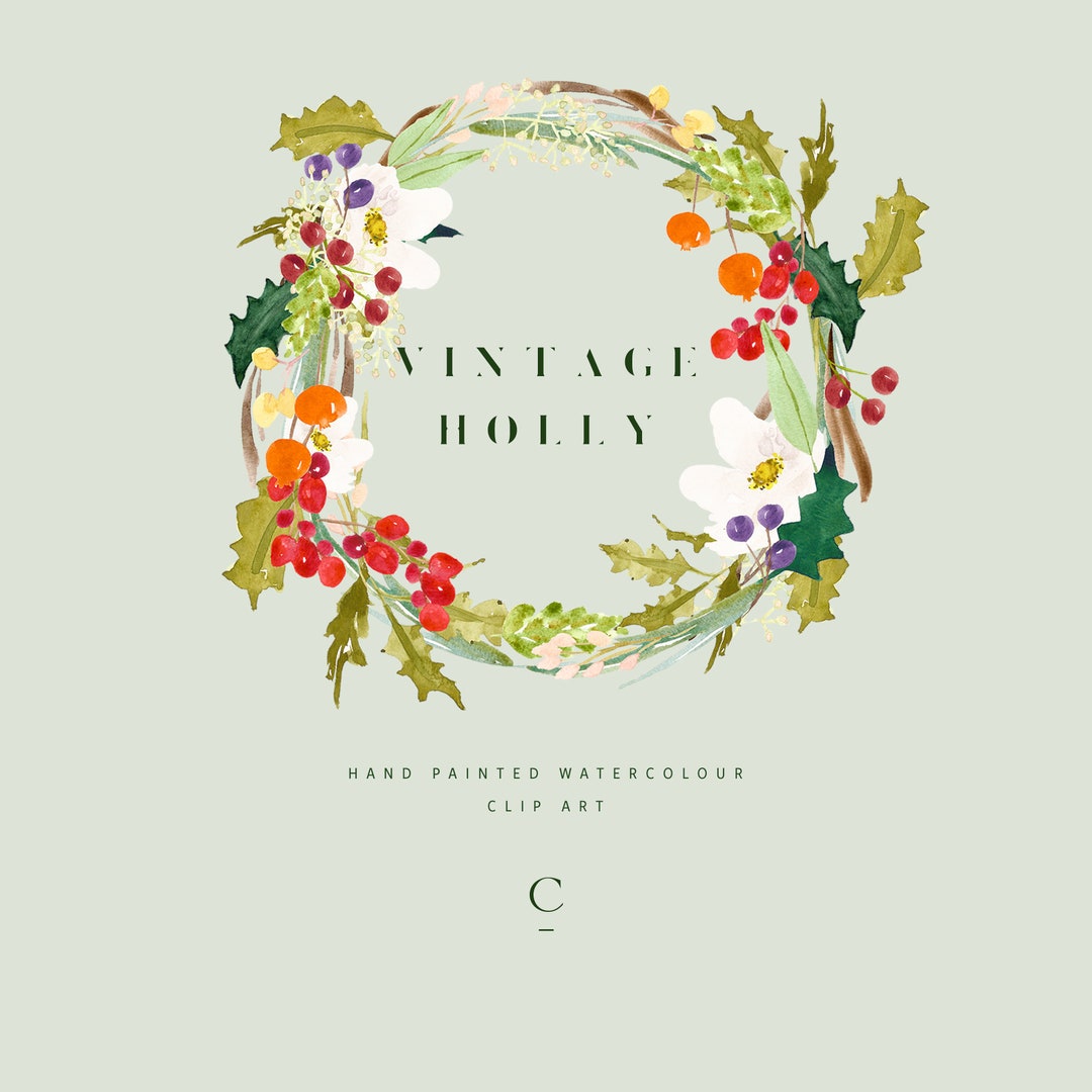 Vintage Holly Holly Watercolour Clip Art Hand-painted - Etsy