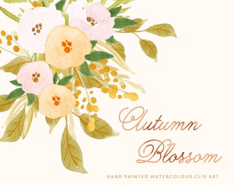 Watercolour Hand Painted Clip Art - Autumn Blossom