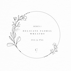 Premium Floral Wreath SVG - svg files for cricut - monogram svg - wedding svg - wreath svg - flower line art - wreath clipart - Design #1