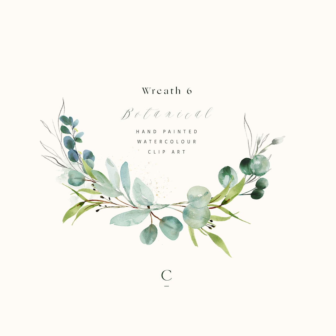 水彩ユーカリの緑 - 水彩リース - 水彩ユーカリの花束クリップ