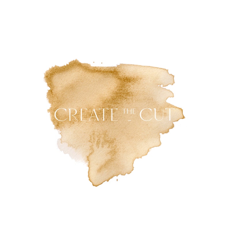 Puede incluir: Una mancha de acuarela marr&oacute;n claro con el texto "CREATE THE CUT" en blanco.