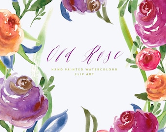 Floral Clipart Watercolor - Acuarela Flower Clip Art - Acuarela Rose PNG - Invitación de boda Clipart - Descarga digital - Old Rose
