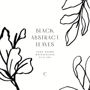 Op de afbeelding: Zwart-witte abstracte bladeren clip art. Met de hand getekende aquarel illustratie.  BLACK ABSTRACT LEAVES. HAND DRAWN WATERCOLOUR CLIP ART. C_