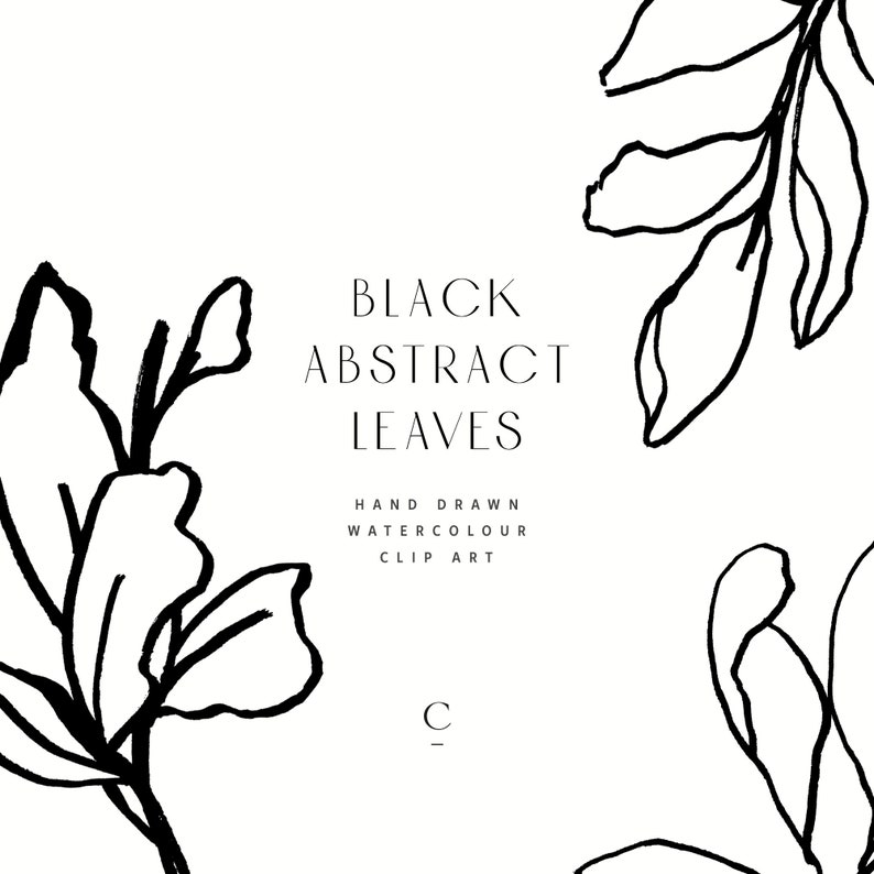 Op de afbeelding: Zwart-witte abstracte bladeren clip art. Met de hand getekende aquarel illustratie.  BLACK ABSTRACT LEAVES. HAND DRAWN WATERCOLOUR CLIP ART. C_