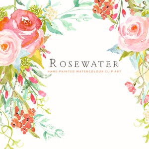 Rosewater Watercolour Flower Clip Art Collection Hand-Painted Graphics Pink Cabbage Roses Lilies Poppies Create the Cut image 4