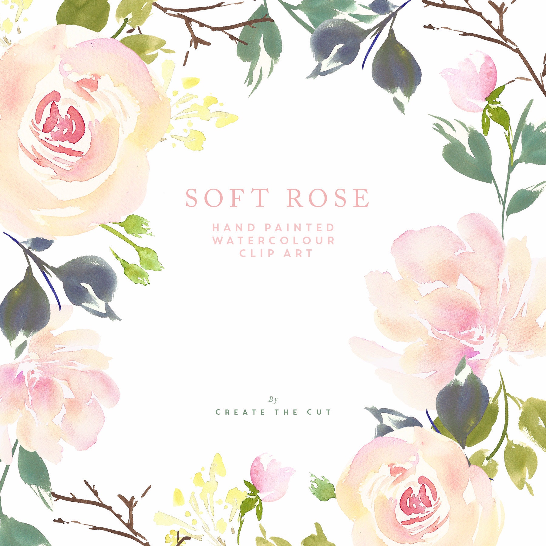 Soft Watercolour Roses Soft Rose | Hand-painted Watercolour Rose Clip Art | Pink and Peach ...