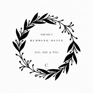 Budding Olive Floral Wreath SVG - svg files for cricut - monogram - wedding svg, png, dxf - flower line art - wreath clipart - Wreath 5