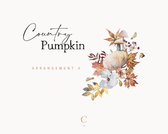 Autumn Watercolor Fall Clipart Arrangement 4, Watercolor Half Wreath Autumn Clipart png, Watercolor Pumpkin, Fall Wedding, Country Clipart