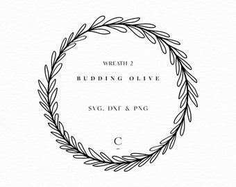 Budding Olive Floral Wreath SVG - svg files for cricut - monogram - wedding svg, png, dxf - flower line art - wreath clipart - Wreath 2