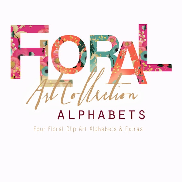 Collection d’art floral | Alphabet Flower Clip Art | 4 alphabets différents inclus | | de Poppy Heads Ditsy Florals | Créer la coupe