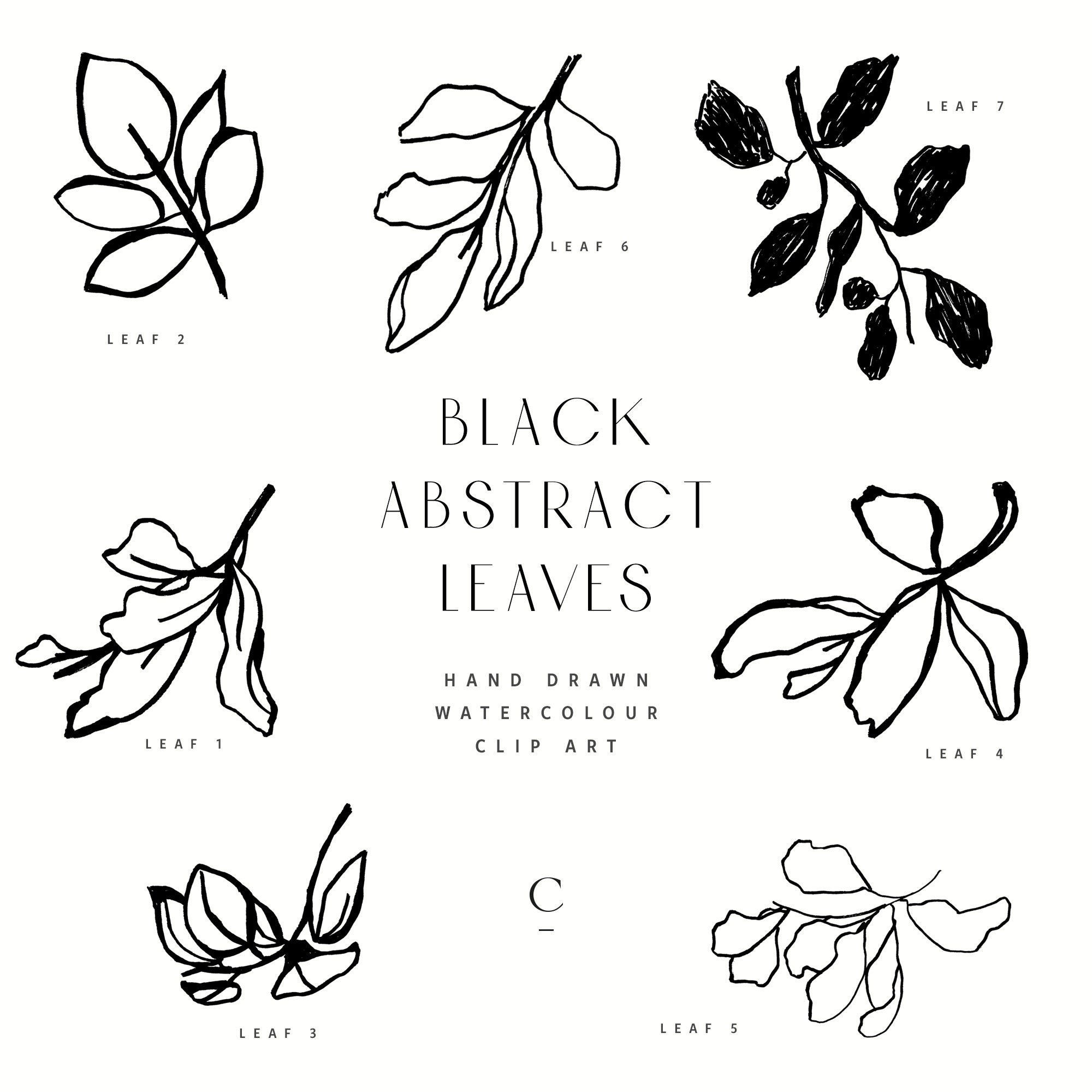 Zwart abstract blad, handgetekende abstracte clipart, zwarte bloem clipart,  omlijnde zwarte inktbladeren, abstracte lijn kunst, png, 300 dpi - Etsy  België, image size:2000x2000