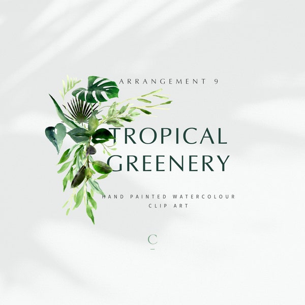 Watercolor Tropical Greenery png, Watercolor Arrangement, Watercolor Monstera Bouquet Clipart, Wedding Greenery, Botanical, Arrangement 9