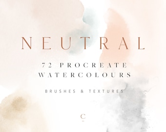 72 Watercolor Procreate stamps - Procreate brushes - Watercolour swatch stamps - Watercolor splatter - Watercolor texture stamps - Neutral