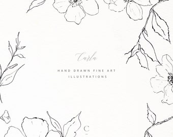 Carla | Hand-Drawn Fine Art Graphic Images | Lacy Transparent Hibiscus | Transparent Leafed Twigs | Create the Cut