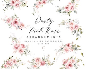 Watercolor Floral Clipart Collection - 10 Elegant Dusty Pink Rose Arrangements for Wedding Invites, Cards & More! High-Res Digital Files