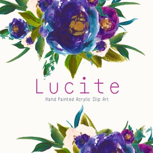 Lucite | | clip art de fleurs peintes à la main Anémones de pavot bleu | | d’anémones magenta Bouteille et feuilles vertes de sauge | Créer la coupe