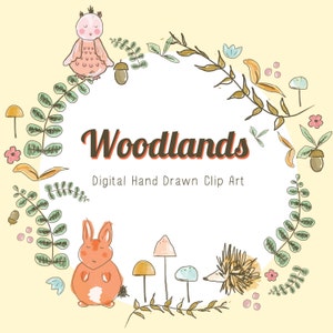 Clipart d'animaux et de forêts dessinés à la main - Woodland