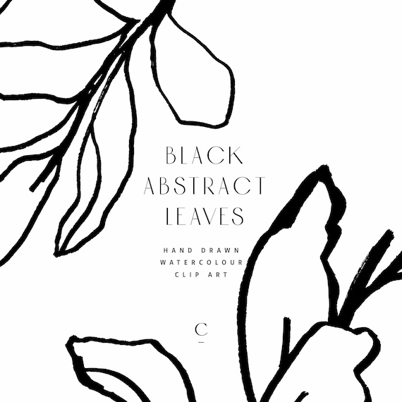 Black Abstract Leaves, Hand Drawn Abstract Clipart, Black Flower Clipart, Outlined Black Ink Leaves, Abstract Line Art, png, 300 dpi