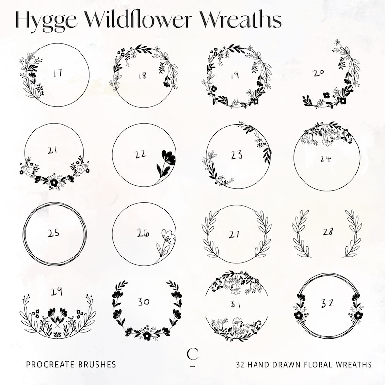 32 Floral Wreath Procreate Brushes, Procreate Wreath Stamp, Floral ...