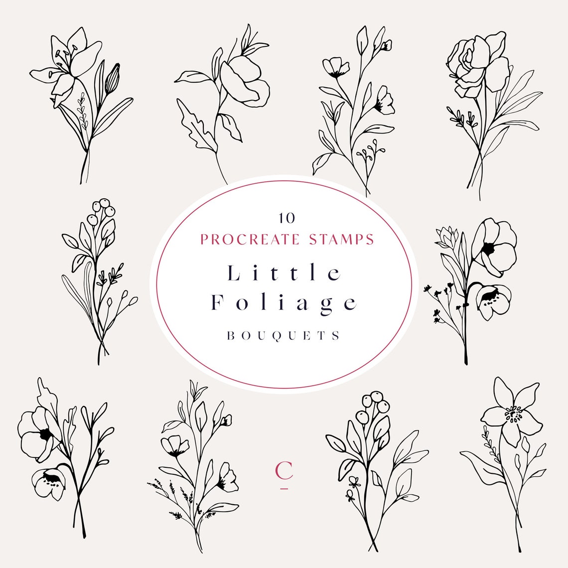 10 Procreate Stamps - Botanical Procreate Brushes - Floral Bouquets ...