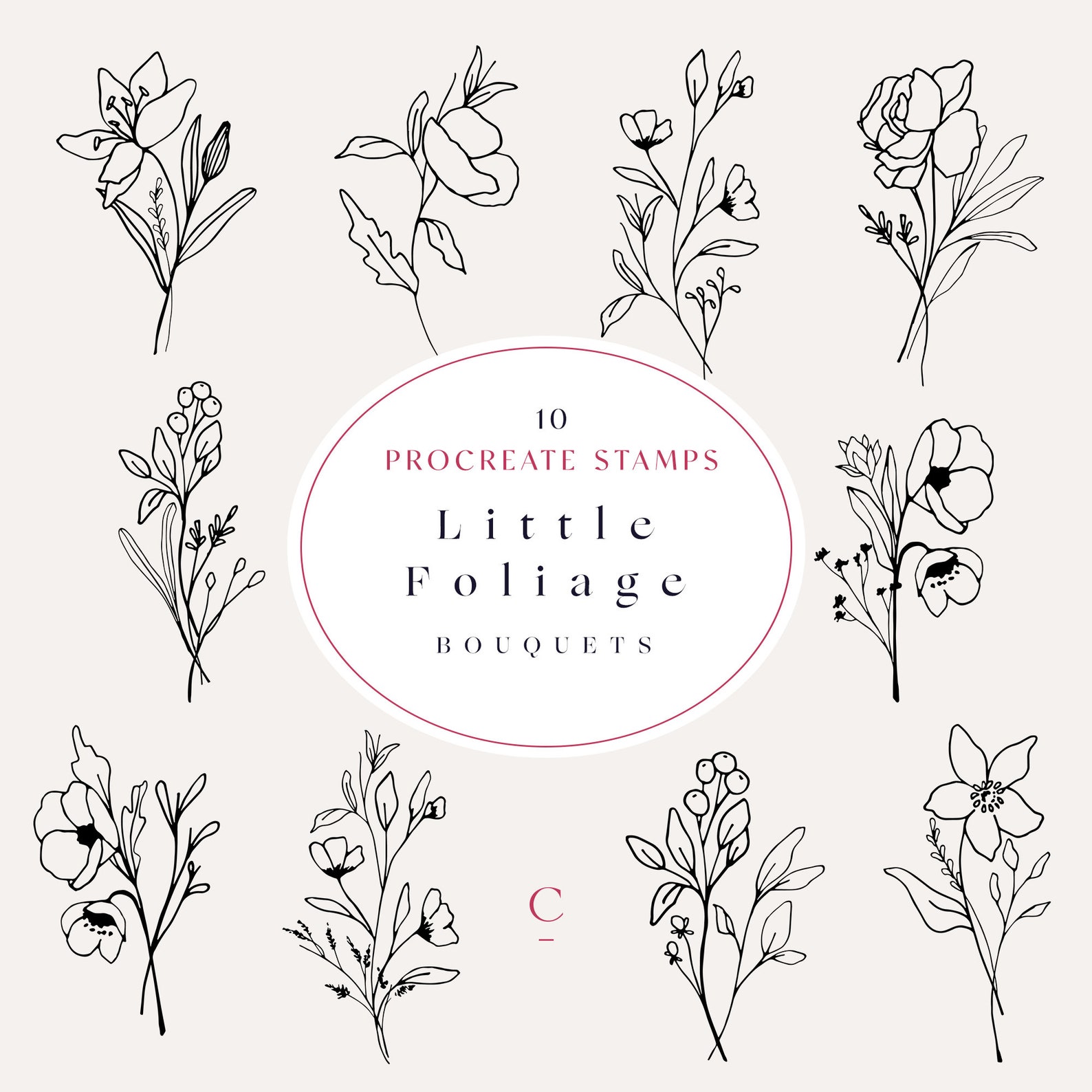 10 Procreate Stamps - Botanical Procreate Brushes - Floral Bouquets ...