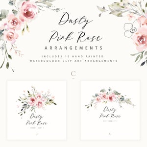 Watercolor Floral Clipart Collection 10 Elegant Dusty Pink Rose Arrangements for Wedding Invites, Cards & More High-Res Digital Files image 2