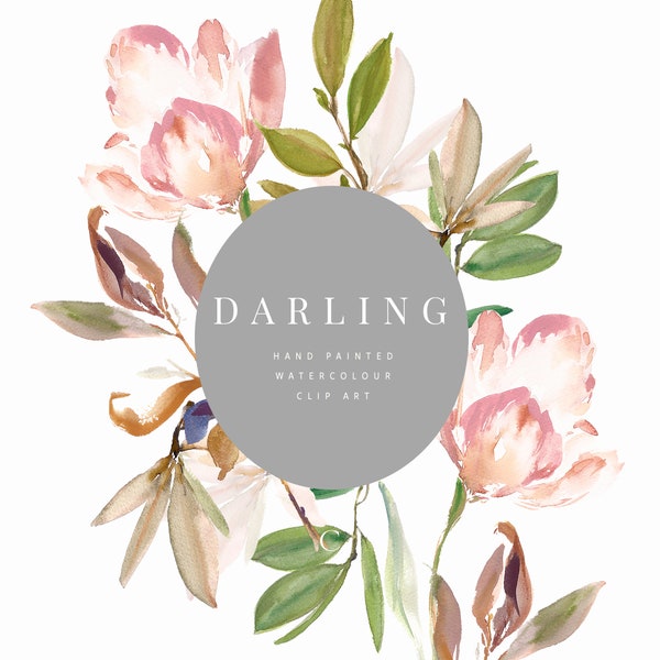 Watercolor Flower Clipart with transparent backgrounds PNG - Watercolor Floral Clipart - Wedding Invitation Design - Magnolia - Darling