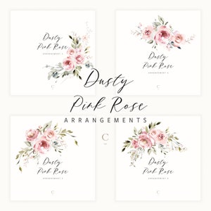Watercolor Floral Clipart Collection 10 Elegant Dusty Pink Rose Arrangements for Wedding Invites, Cards & More High-Res Digital Files image 3