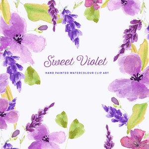 | violette douce Aquarelle Fleur Clip Art Peint à la main | Violets | | de Larkspur Iris | Violettes | Coquelicots | Feuilles de tilleul | Créer la coupe