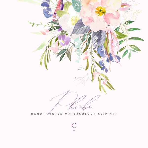 Phoebe | Hand-Painted Watercolour Floral Arrangements | Rose Begonia | Purple Pansies | White Petunia | Create the Cut