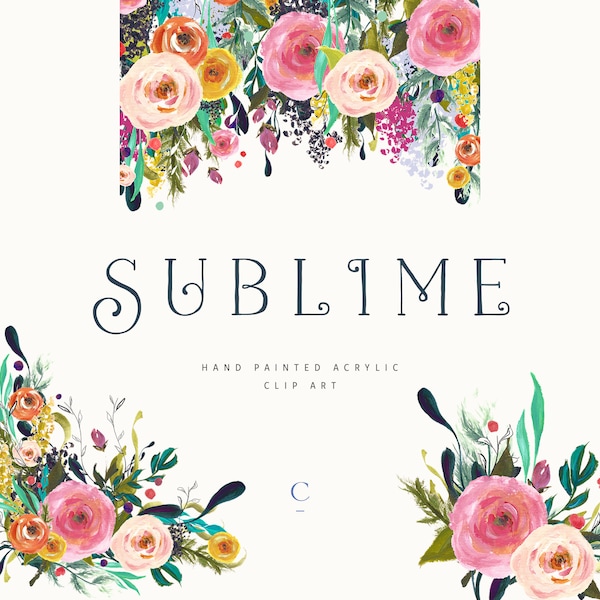 Sublime | Collection de cliparts de fleurs peintes à la main | Roses | Lilas nain Syringa Josee | Baies de pagode rose et raisin de l’Oregon | Créer la coupe