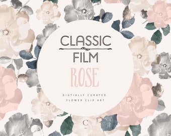 Flower Clipart - Floral Clip Art - Vintage Clipart - Rose PNG - Digital Download - Digital Art - Wedding Clipart - Classic Film Rose