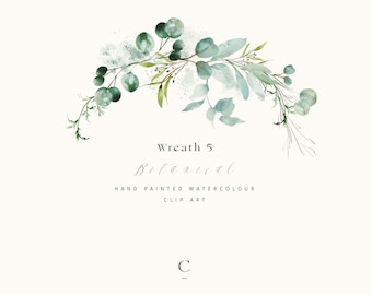Watercolor Eucalyptus Wreath - Watercolor Greenery - Watercolor Half Wreath Clipart - Clipart Arrangement - Wedding Greenery - Botanical 5