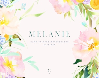 Melanie | Watercolour Flower Clip Art Collection | Hand-Painted Graphics | Pink Pansies | Yellow Ranunculus | Create the Cut