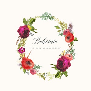 bohême | Aquarelle peinte à la main et clip art floral numérique | Arrangements floraux finis | Coquelicots | Roses | | de broussailles Créer la coupe