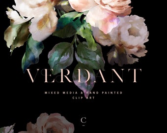 Clipart aquarelle - Clipart floral - Clipart floral - Pivoine PNG - Fichier de motif répété - Arrangement floral - Art numérique - PNG - Verdant