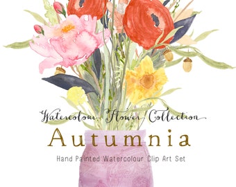 Watercolour Floral Art Collection - Hand Painted Clip Art - Autumnia