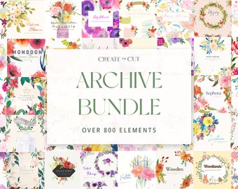 Archive Bundle, Watercolor Clip Art Bundle, Floral Clipart Bundle, Commercial Use, Watercolor Flower PNG, Clipart Starter Collection