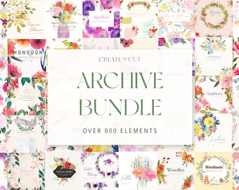 Archive Bundle, Watercolor Clip Art Bundle, Floral Clipart Bundle, Commercial Use, Watercolor Flower PNG, Clipart Starter Collection