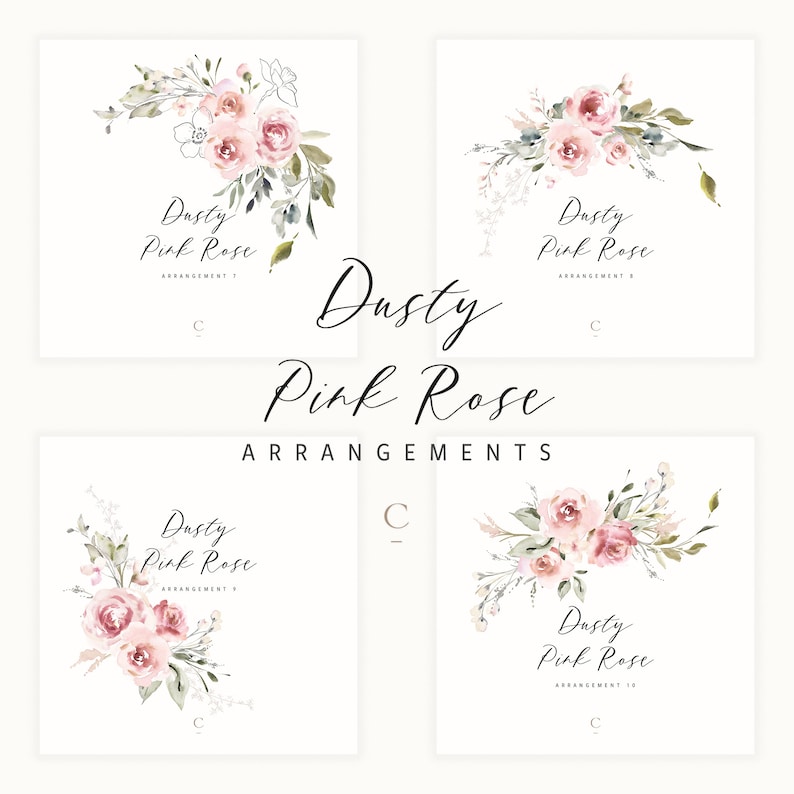 Watercolor Floral Clipart Collection 10 Elegant Dusty Pink Rose Arrangements for Wedding Invites, Cards & More High-Res Digital Files image 4