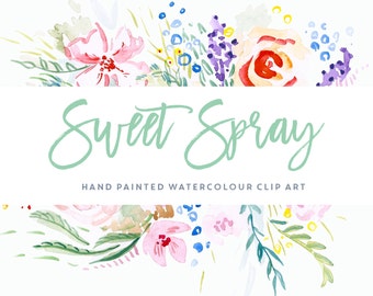 Sweet Spray | Watercolour Flower Clip Art | Warm Apricot Rose | Deep Pink Azaleas | Cobalt Blue Lupins | Cyan Leaves | Create the Cut