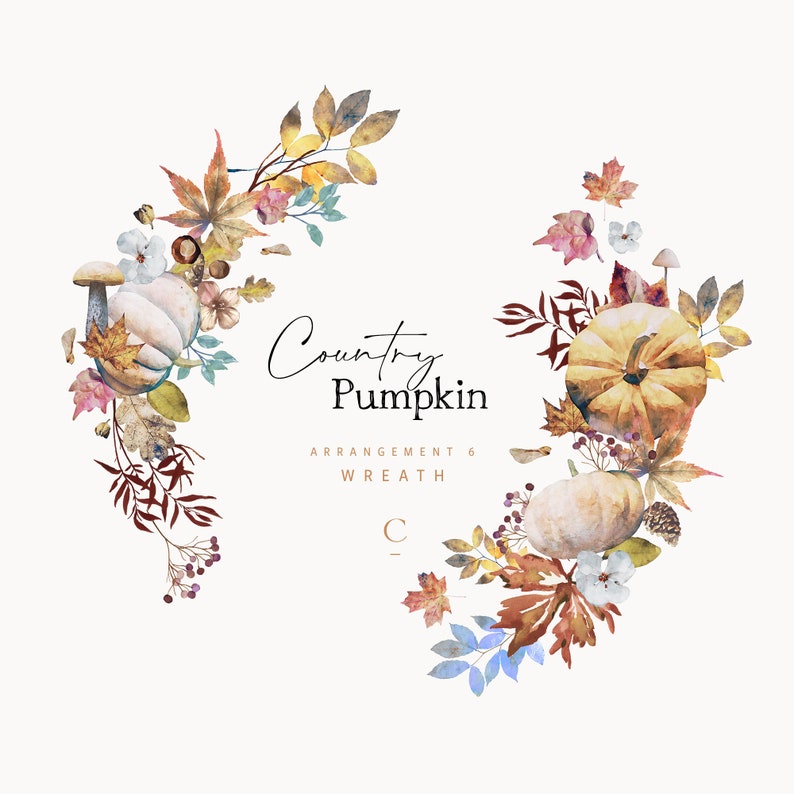Autumn Watercolor Fall Clipart Collection, Watercolor Wreath Arrangement, Country Pumpkin, Wedding Fall, Rusty Fall Leaves, Woodland png Art image 10