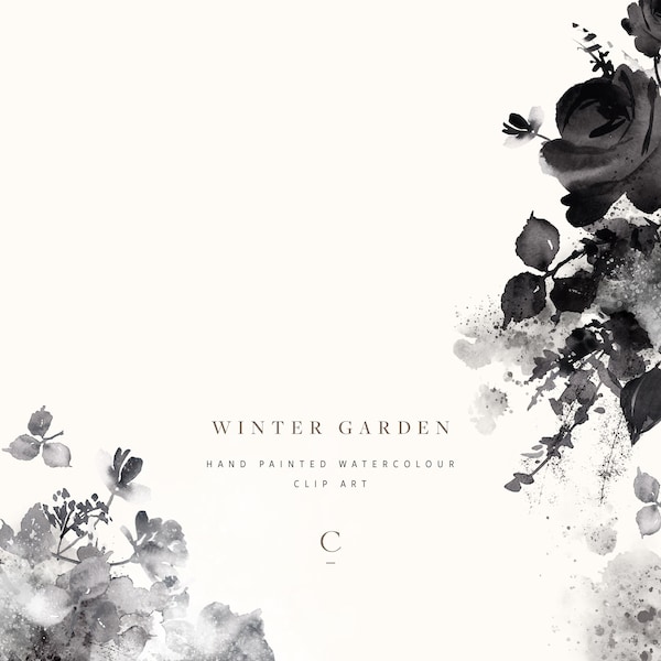 Winter Garden | Hand-Painted Watercolour Floral Clip Art | Roses | Yarrow | Babys Breath | Create the Cut