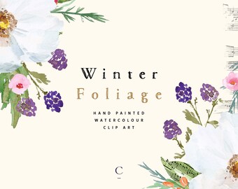 Winter Foliage | Watercolour Clip Art | Hand-Painted Graphics | Wildflowers | Roses | Music Script | Berries | Firethorn | Create the Cut