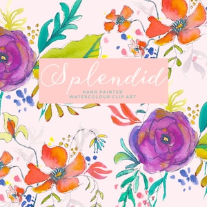 Splendide | Aquarelle de fleur Clip Art | | graphiques peints à la main Bold Ranunculus | Coquelicots enflammés dépoussiérés | Delphiniums bleus | Créer la coupe