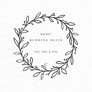 Budding Olive Floral Wreath SVG - svg files for cricut - monogram - wedding svg, png, dxf - flower line art - wreath clipart - Wreath 7