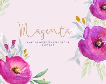 Hand Painted Watercolor Flower Clipart - Floral Clipart - Petunia Clipart - Commercial Use - Digital Download - PNG - Magenta